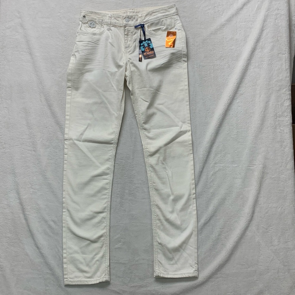 Dereon Skinny Jeans womens size 11/12 off white embroidered bling  32x32 new